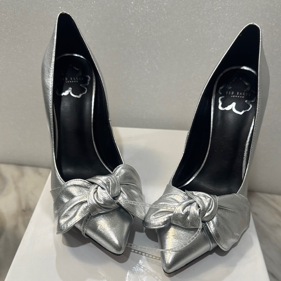 Ted Baker London Silver Stiletto Heels with Bow - Picture 3 of 8